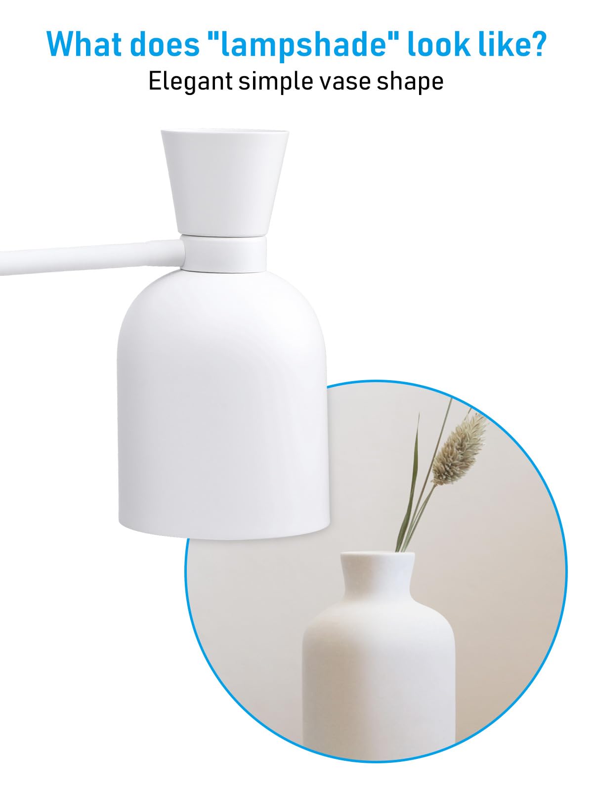 TORCHSTAR Metal Desk Lamp Aesthetic, Vase Shape Design, E26 Base, Max 60W Modern Goose Neck Task Desk Lamp with On/Off Switch, White, for Bedroom, Nightstand, Home Office, Bulb Not Included
