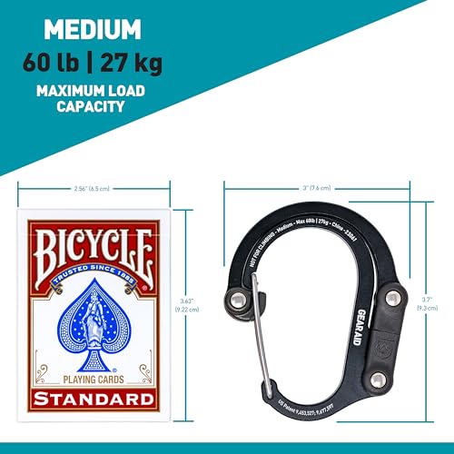 GEAR AID HEROCLIP Carabiner Gear Clip and Hook (Medium) for Camping, Backpack, and Garage Organization, Black and Gray, 2 Pack