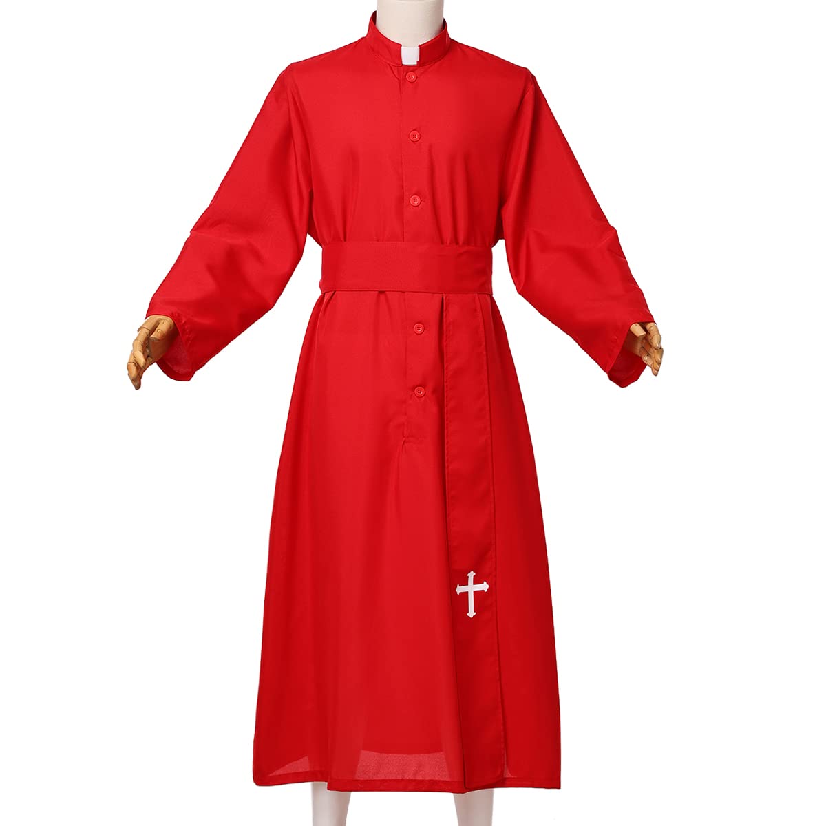 COSDREAMER Mens Clergy Robe Preacher Cassocks Mens Praise Worship Robes, Red, X-Large