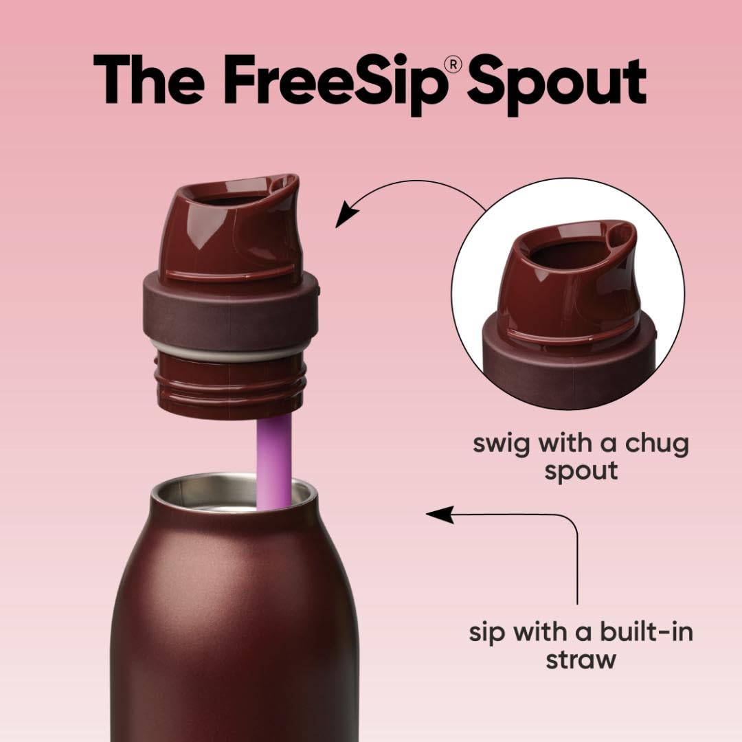 Owala FreeSip Twist Insulated Stainless Steel Water Bottle with Straw for Sports and Travel, BPA-Free, 24-oz, Black Cherry