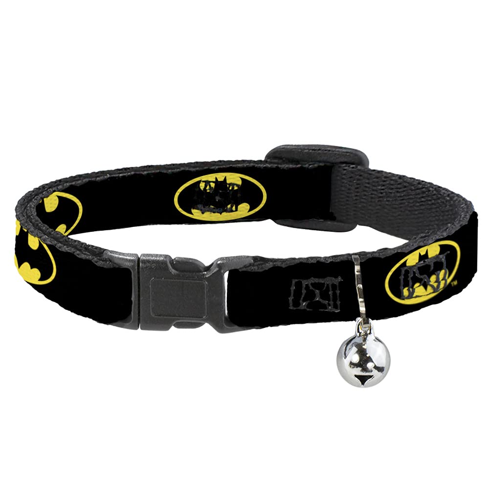 Buckle-Down BAC-WBM001-NM Breakaway Plastic Clip Collar, Batman Shield Black/Yellow, 1/2" x 8-12"