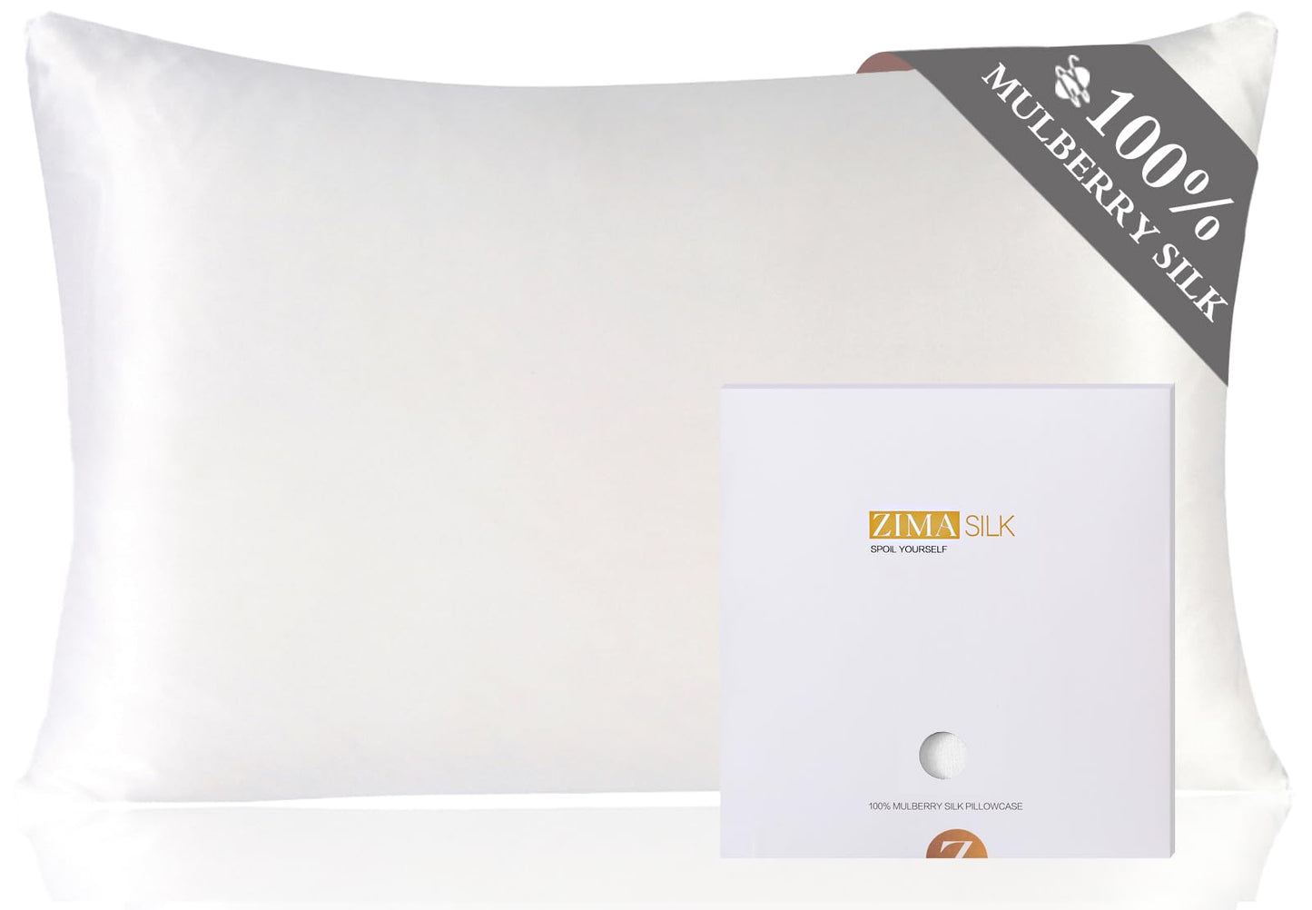 ZIMASILK 100% Mulberry Silk Pillowcase for Hair and Skin, with Hidden Zipper, Both Sides 19 Momme Pure Silk, 1pc(Queen 20''x30'',White)