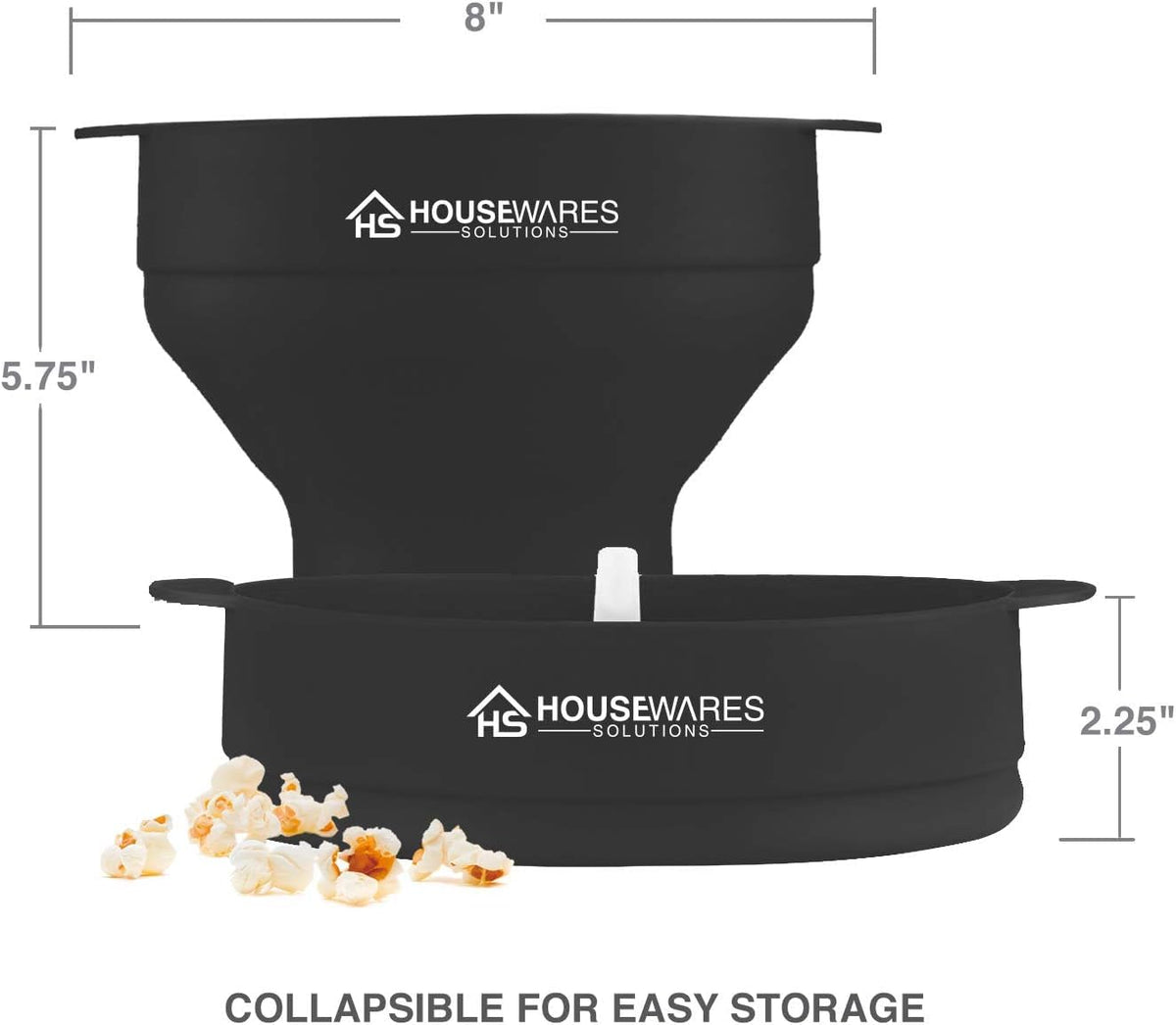 Collapsible Silicone Microwave Hot Air Popcorn Popper Bowl With Lid and Handles - Black