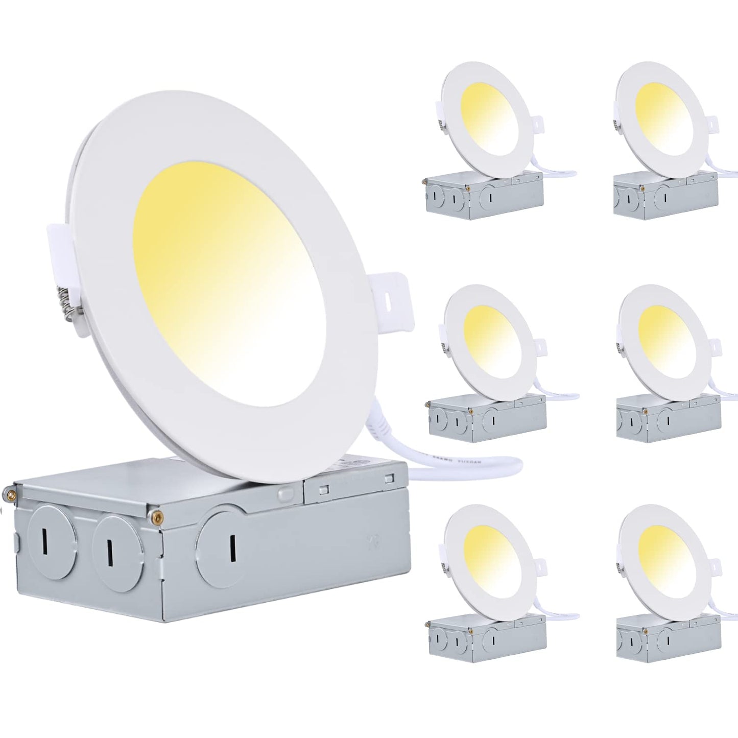 ULCCT Light 3CCT 4 Inch 9W 3000K 4000K 5000K Pot Lights, Dimmable 750LM LED Slim Recessed Lighting, 6 Pack