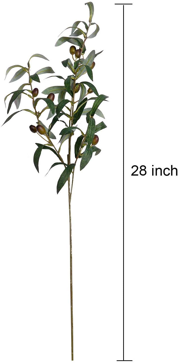 SHACOS Artificial Olive Branches with Fruits Set of 4 Fake Greenery Branches 28 inch Long Olive Stem Plant for Home Wedding Decor (4, 28 inch)