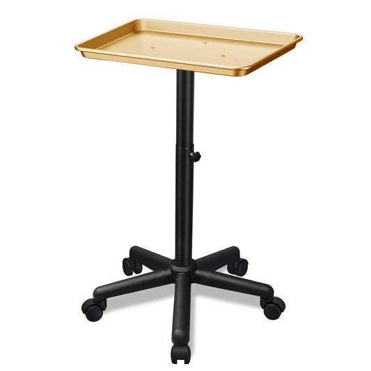 Chetunju Golden Salon Tray Premium Aluminum Rolling Tray Adjustable Height Use for The Tattoo Tray Hairstylist Tray with Wheels(Golden)