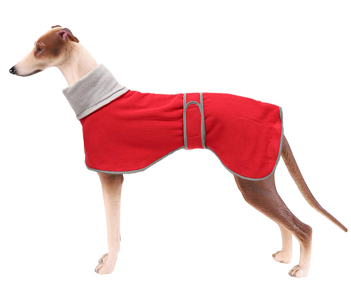 Greyhound Cosy Fleece Jumper, Dog Winter Coat with Warm Fleece Lining, Outdoor Dog Apparel with Adjustable Bands for Medium, Large Dog -Red-XXL