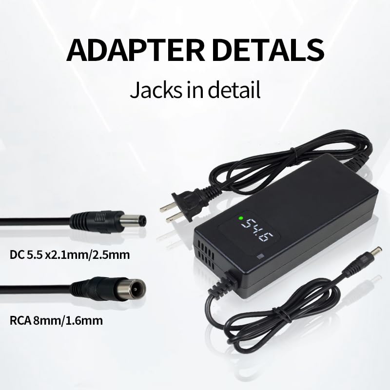 54.6V 2A Battery Charger 48V Charger Power Supply Adapter for 48v Li-ion Battery Pack, HD Display of Current Charging Voltage, Multiple Security Protection and Smart Shut-Off Charging