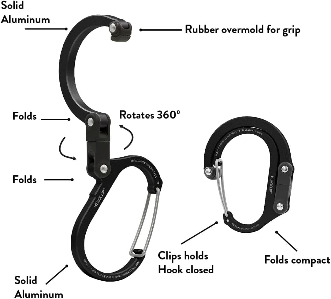 GEAR AID HEROCLIP Carabiner Clip and Hook (Large) for Camping, Backpack, Organization, and Garage, Stealth Black