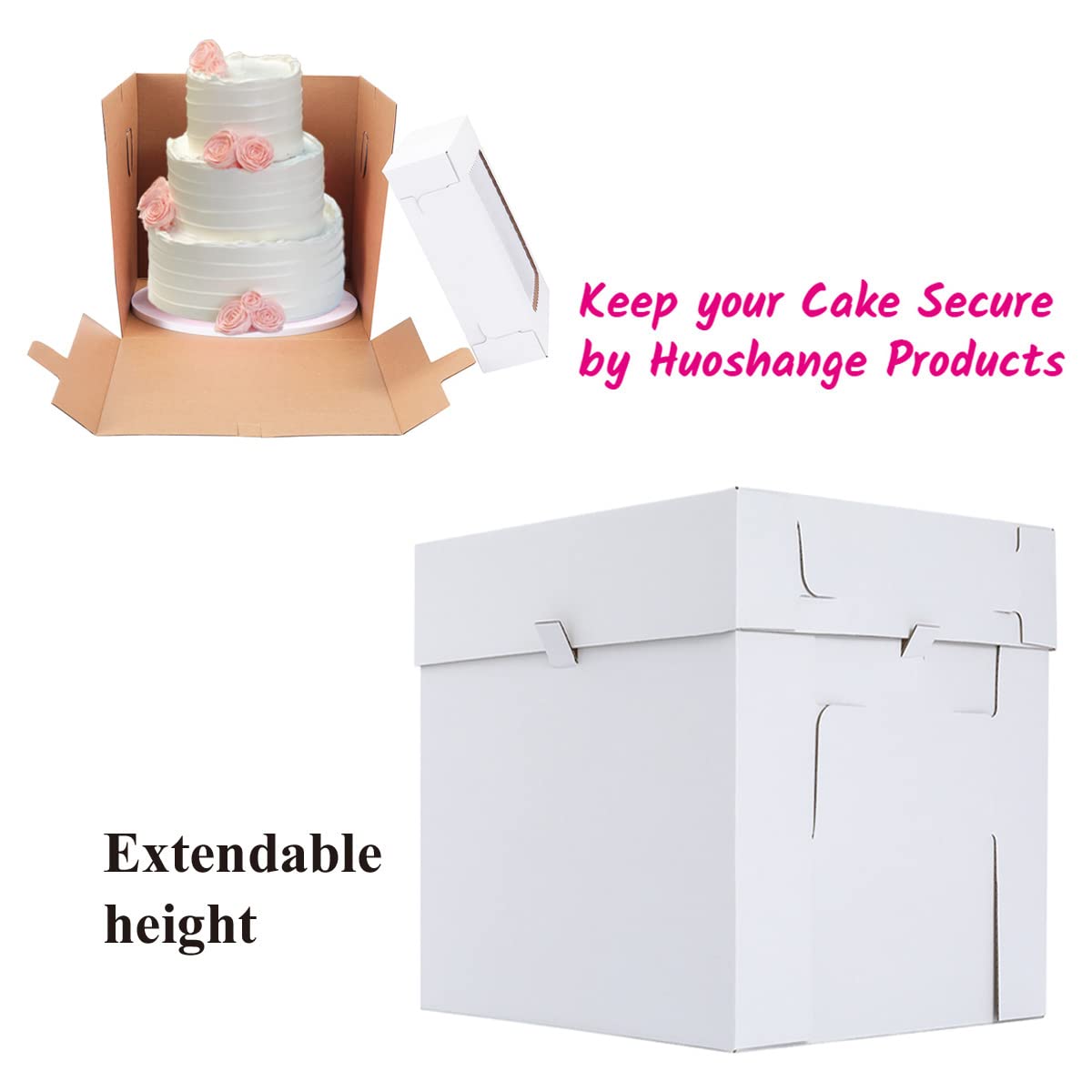 Huoshange Tall Cake Boxes for Tier Cakes,12x12x10 Inch [10Pack ] Sturdy Cake Box with Window,White Cake Boxes, Disposable Cake Containers,Birthday Cake Boxes