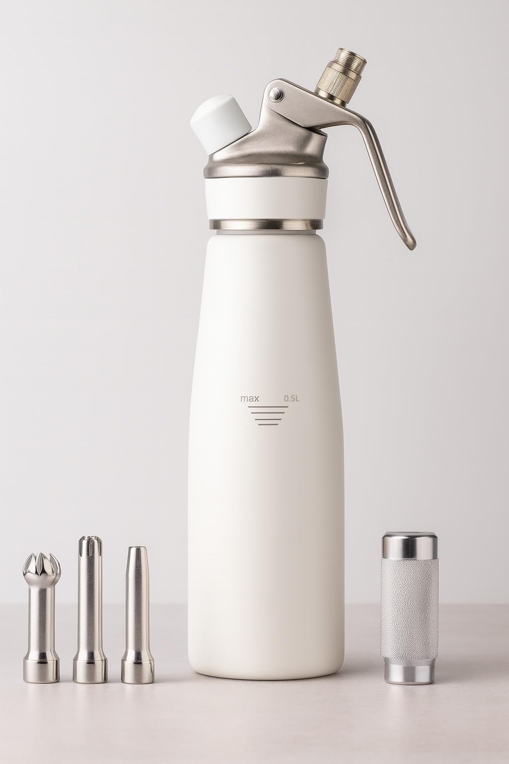 Professional Whipped Cream Dispenser – Ultra-Thick Aluminum Body & Stainless Steel Nozzle, 500ml/1000ml, Multiple Colors – Heavy Duty Cream Whipper for Desserts, Coffee, Cocktails–500ML-White