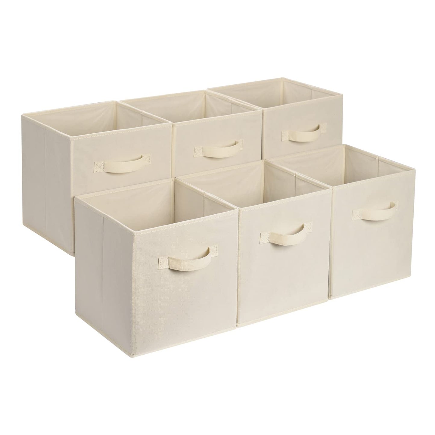 Amazon Basics Cube Organizer Storage Bins Handles, Collapsible Fabric, Pack of 6, 33.02 cm x 33.02 cm x 33.02 cm, Beige