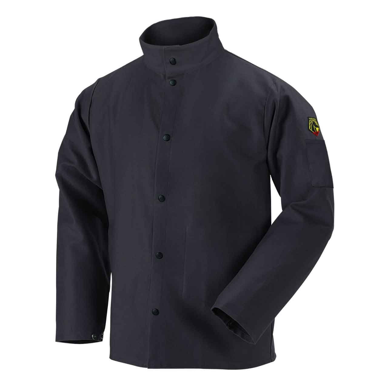 Black Stallion (FBK9-30C 30" Length, 9 oz Flame-Resistant Cotton Welding Jacket, Welder's Collar, Leather-Reinforced Snaps, Scribe Pocket and Inside Pocket, Black, X-Large