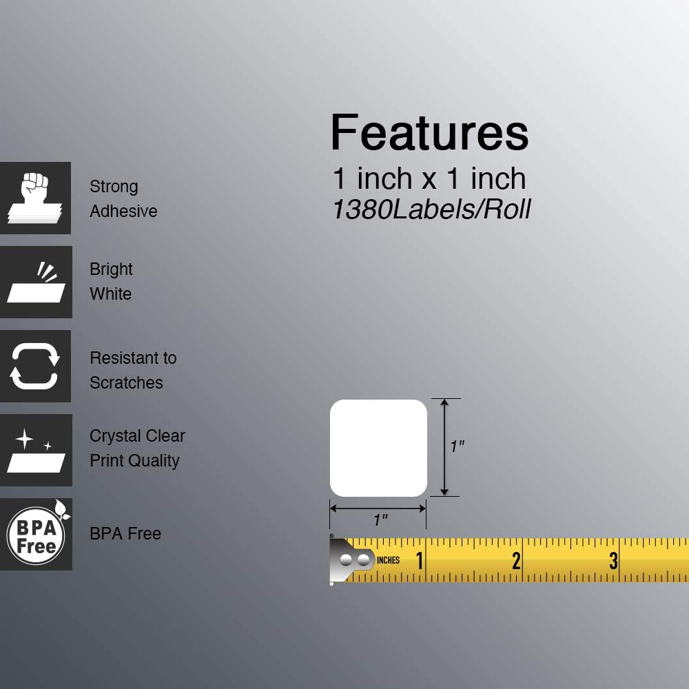 BETCKEY - 1" x 1" (25 mm x 25 mm) Square QR Code Labels Compatible with Zebra & More Label Printer,Premium Adhesive & Perforated [6 Rolls, 8280 Labels]