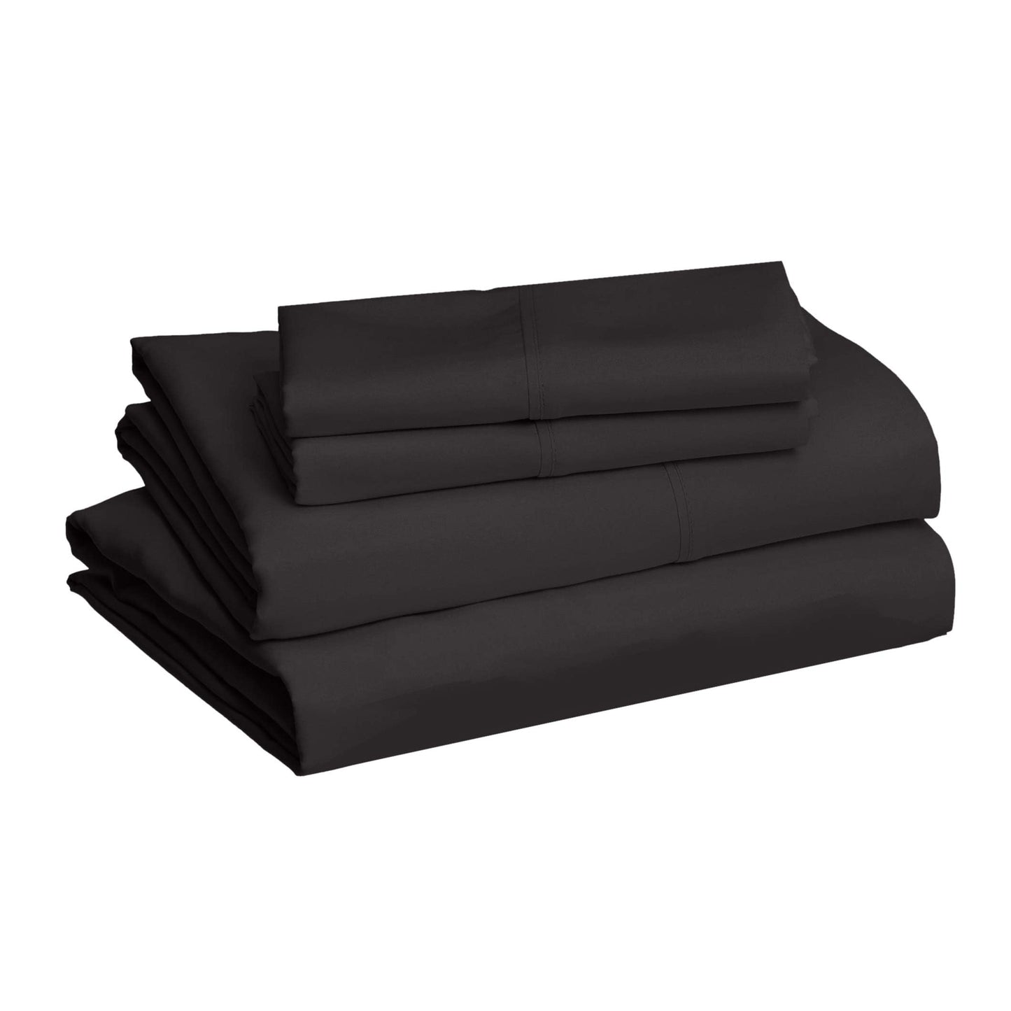 Amazon Basics Lightweight Super Soft Easy Care Microfiber 4 Piece Cozy Comfortable Bed Sheet Set with 14-Inch Deep Pockets, Queen, Black, Solid