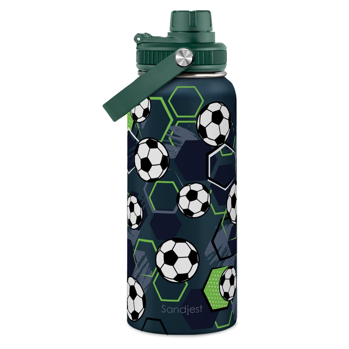 SANDJEST Soccer Water Bottle 32oz Stainless Steel, Travel Tumbler Vacuum Chug Lid Aesthetic Sport for Boys Men Friends Dad Brothers, Gifts for Fathers Day Birthday Christmas