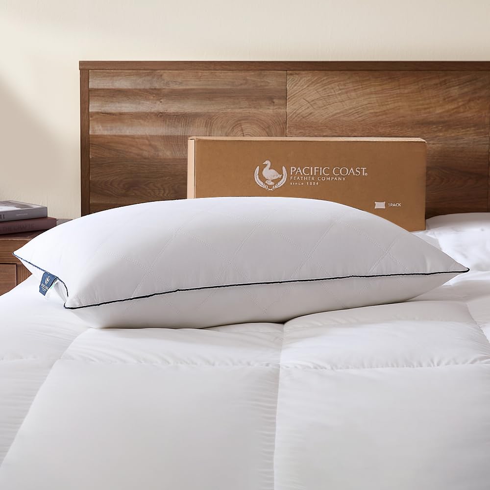 Pacific Coast Premium Goose Feather & Down Bed Pillows, Hotel Quality Collection, Medium Support for Side & Back Sleepers (Queen (Pack of 1))