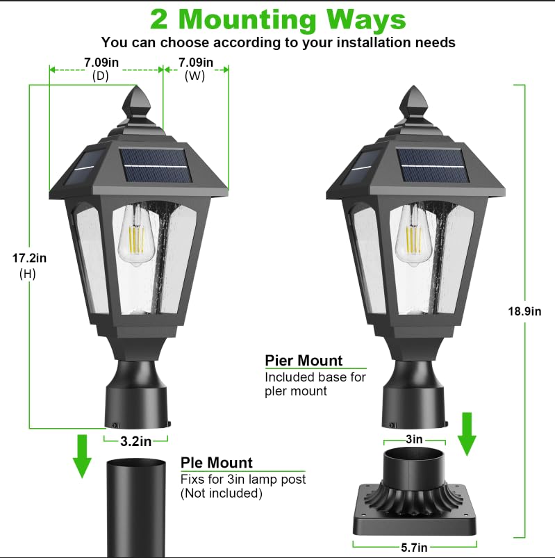 Benany Solar Post Lights Outdoor, Aluminium Solar Lamp Post Light with Pier Mount Base, Outside Decor for Yard Garden Pole Pillar, 100 Lumens (Warm White) ﻿