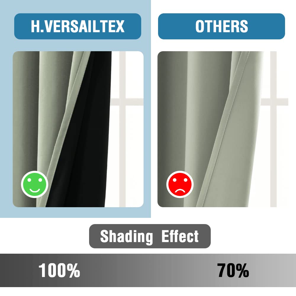 H.VERSAILTEX 100% Blackout Curtains for Bedroom Thermal Insulated Blackout Curtains 84 inch Length Heat and Full Light Blocking Curtains for Living Room with Black Liner 2 Panels Set, Light Sage
