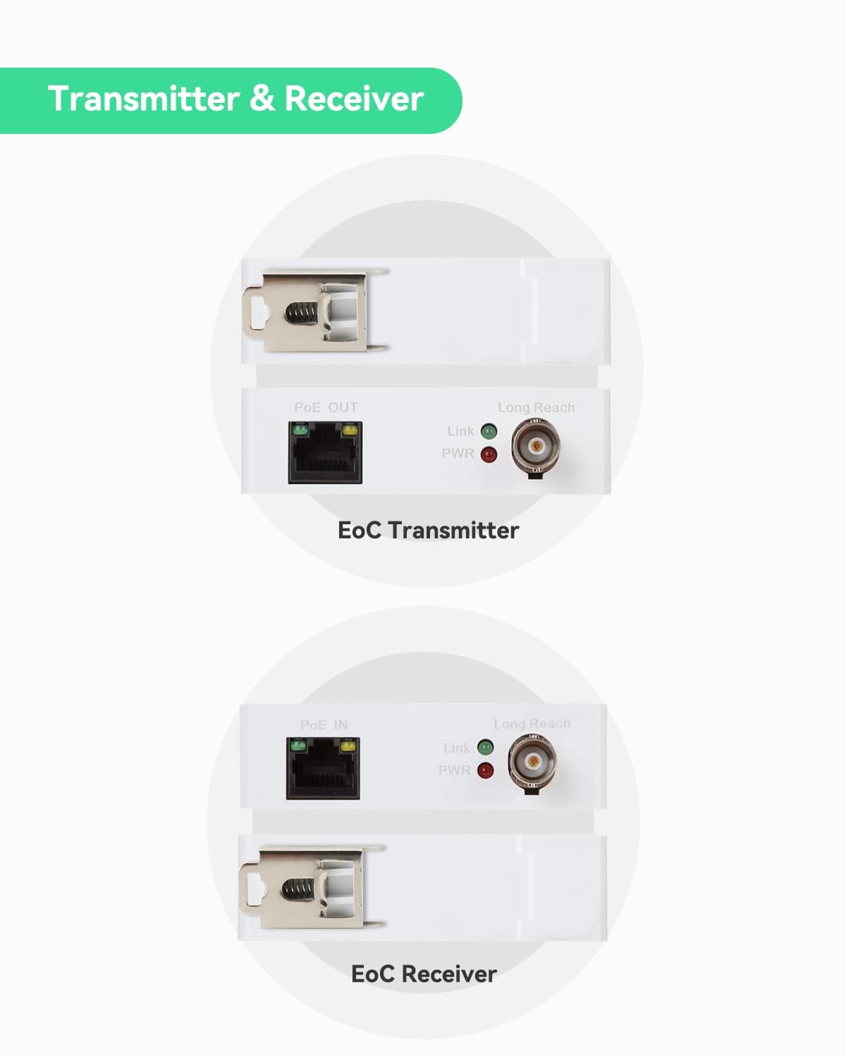 LINOVISION POE Ethernet Over Coax EOC Converter Max 1000m Power and Data Transmission Max100Mbps Over Regular RG59/6 Coaxial Cable for Upgrading to IP Surveillance System in Elevator/School/Cinema etc