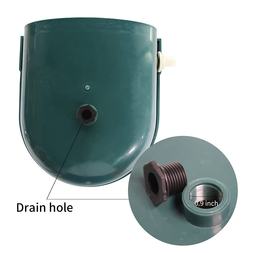 Automatic Water Bowl Plastic Livestock Stainless Steel Cover Waterer Dog Drinking Cattle Horse Drinker with Float Valve & Drain Plug & 1/2 Inch Pipe (Green)