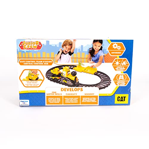 CAT Construction Toys, Power Track Friends Preschool Train Set, 8 Pieces of Easy-to-Assemble Track, Light & Sounds, Motorized Train & Car Carrier, Develops Fine Motor Skills