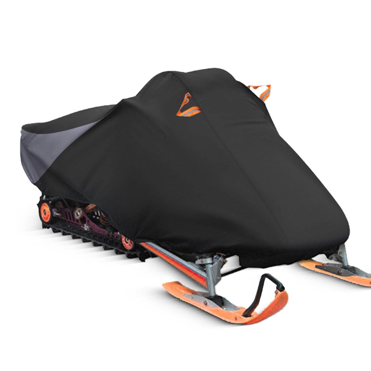 AUTOLION Waterproof Snowmobile Cover, Compatible with Polaris Ski Doo Arctic Cat Yamaha, Windproof Snowshield Cover with Windproof Buckles (130''L × 51''W × 48''H) Black and Grey