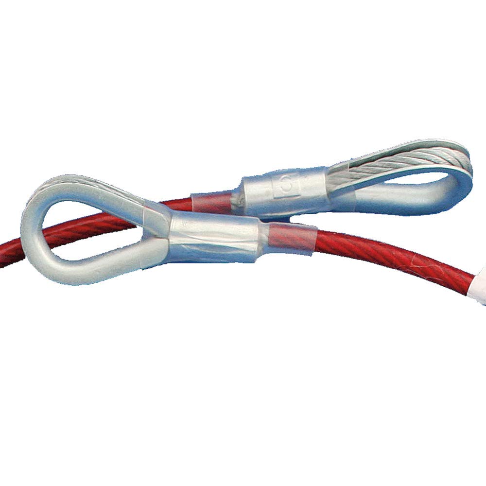 Peakworks OSHA Compliant, Fall Protection 6 ft. Cable Anchor Sling with 2 Eye Rings, PVC Coated Galvanized Cable, 1/4" Thick, Red, V8208006
