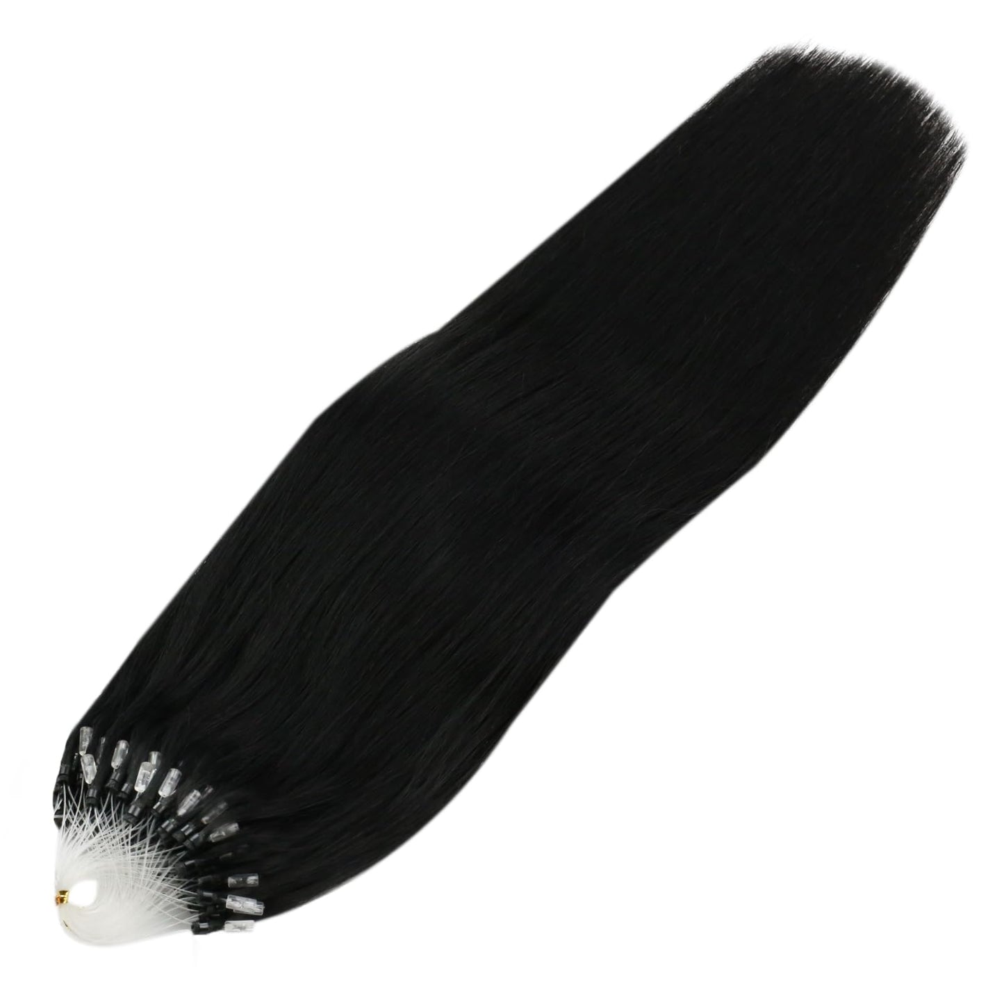 Sunny Hair Micro Beads Hair Extensions Invisible Micro Loop Hair Extensions Human Hair Straight Micro Ring Hair 50G/50S Micro Link Hair Extensions for Women Black 24inch