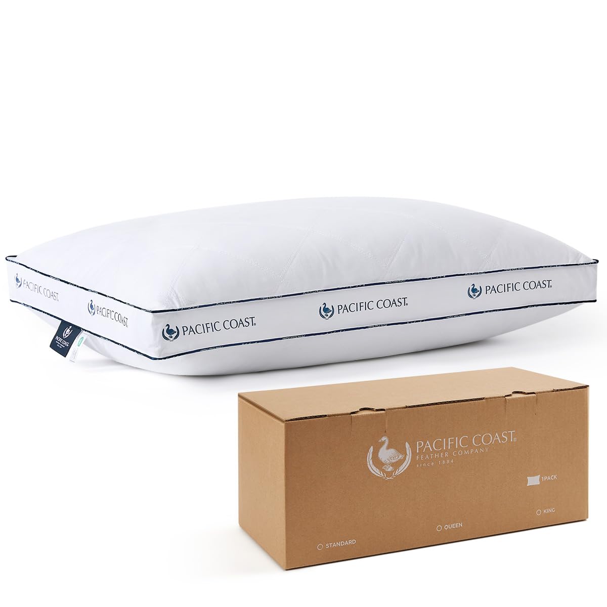 Pacific Coast Gusseted Pillows, Goose Feather and Down Firm Pillows, Luxury Hotel Collection Bed Pillows for Sleeping, Supportive Gusseted Dsign for Side and Back Sleepers (Standard (Pack of 1))