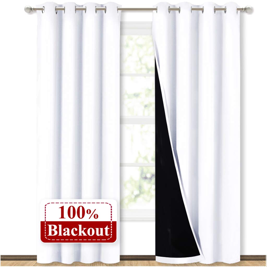 NICETOWN 100% Blackout Window Curtains - Thermal Curtains for Winter and Summer Insulated Drapeds with Black Liner for Nursery Rideaux (52in x 84in,Pure White,2 Pcs)