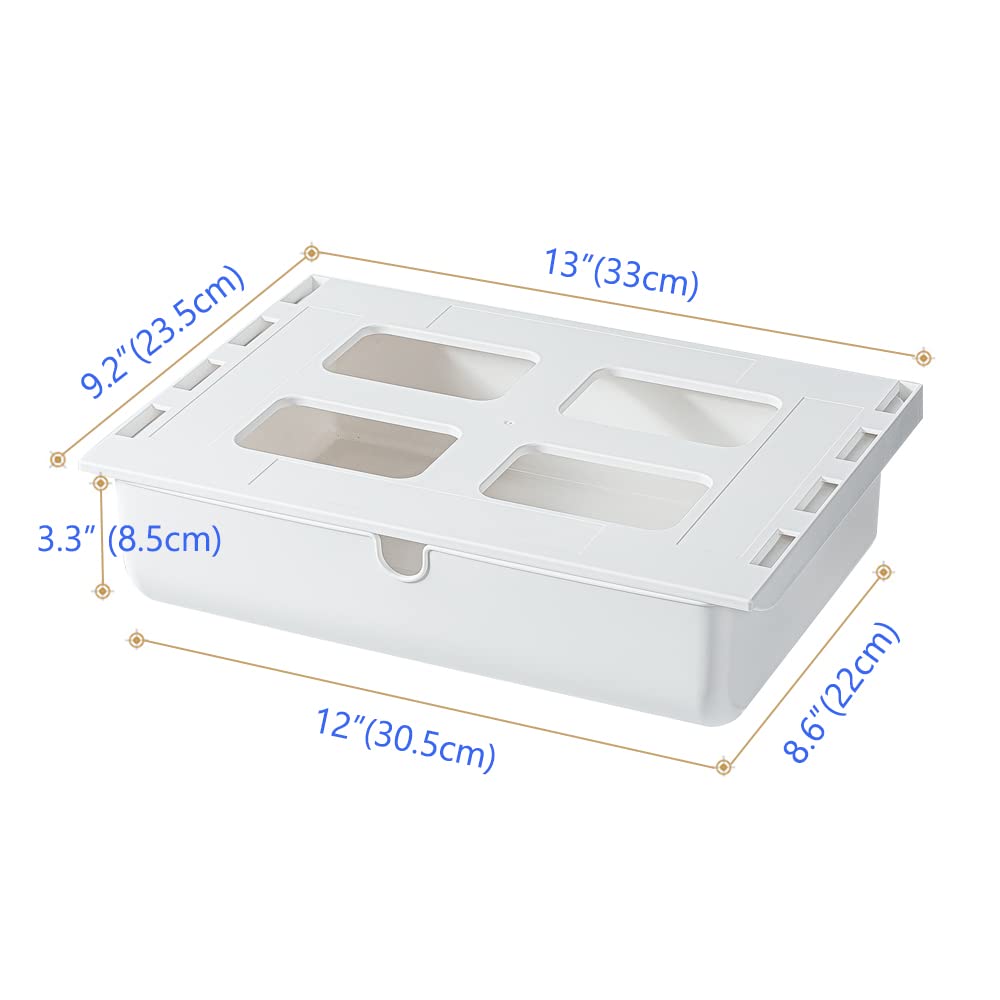 Poeland Under Desk Drawer Self-Stick Storage Organizer for Office Home School Large Size White 2 Pack, A0441-L-2