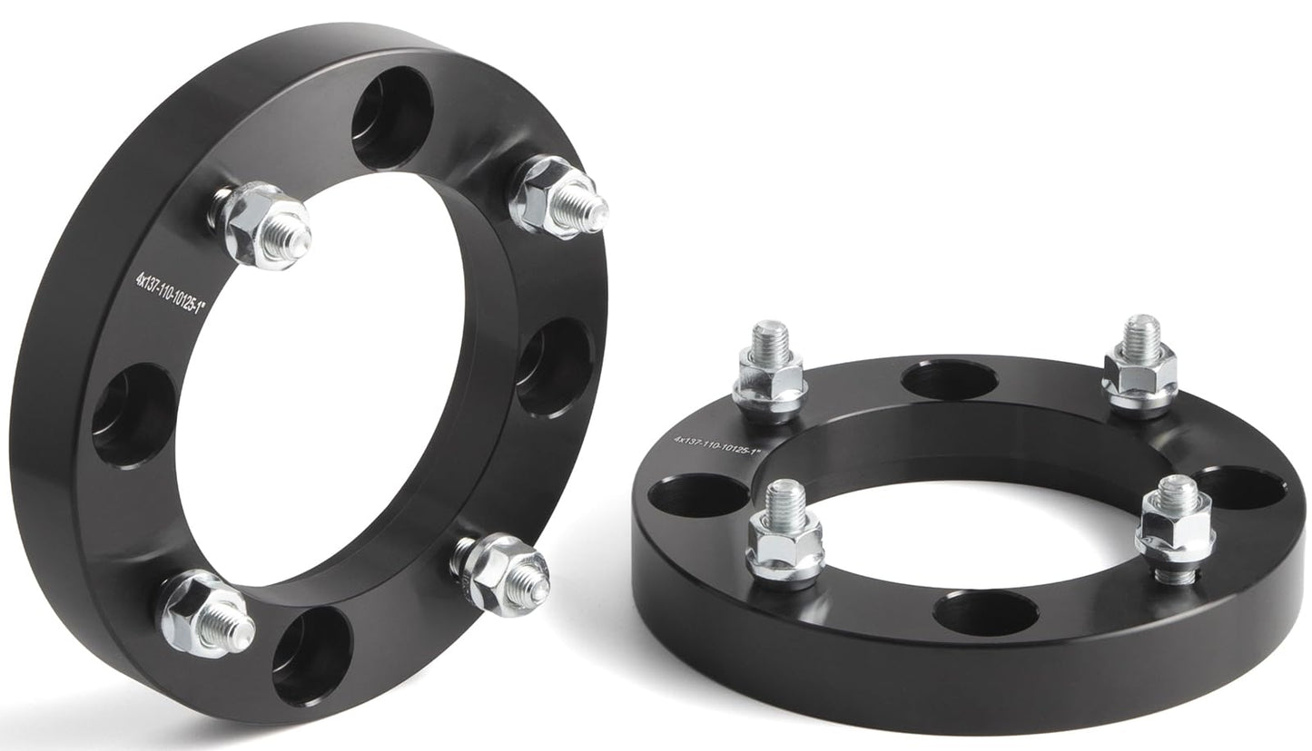 JiiinMiiin 1 inch 25mm 4x137 ATV Wheel Spacers with 110mm Hub Bore & 10x1.25 Studs, Compatible with Kawasaki Can-Am Bombardier UTV - Black 2 Pack