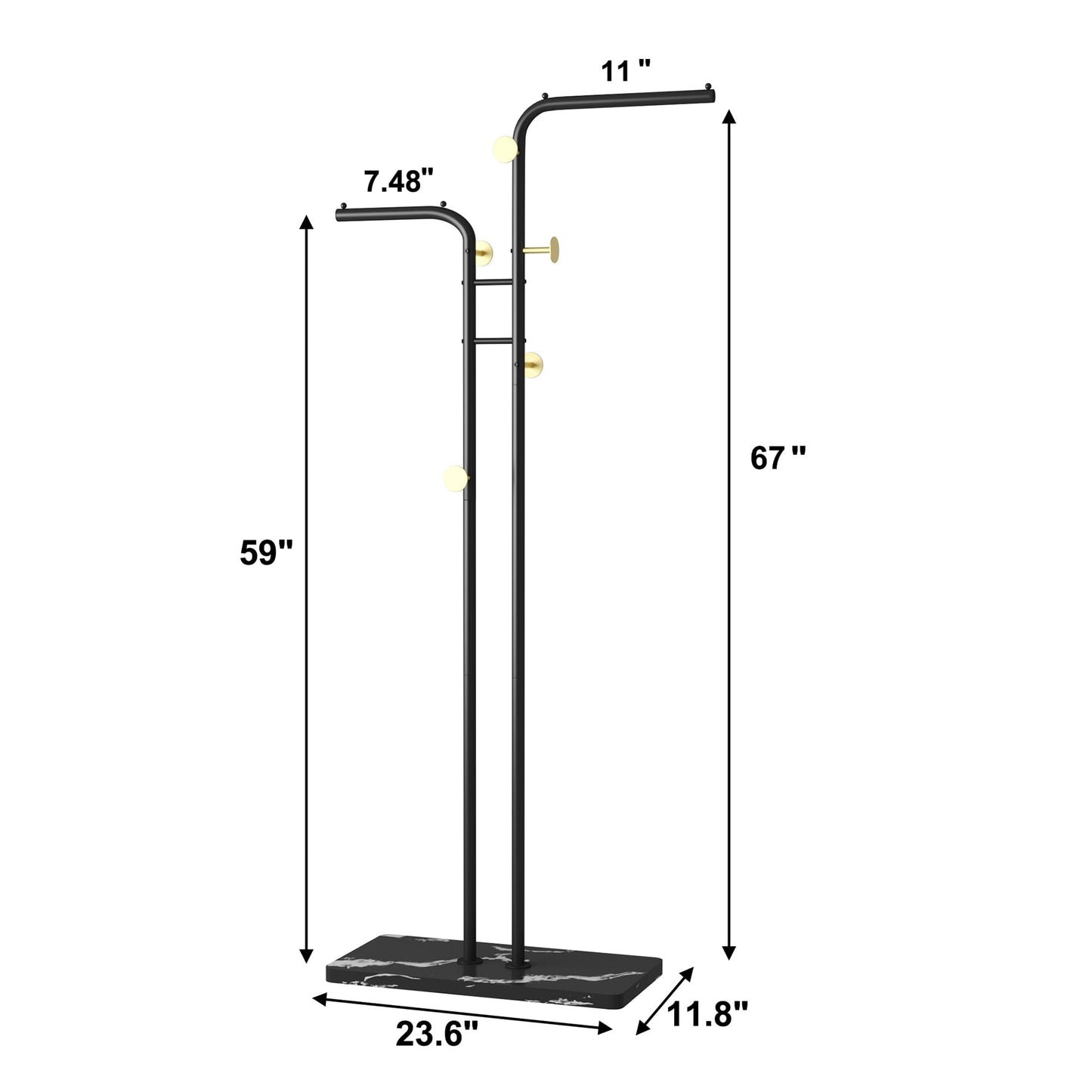 HOMEFORT Double-pole Coat Rack, Freestanding Metal Coat Racks, Clothes Hat Stand with 5 Hooks for Closet, Bedroom, Entryway, Living Room, Black