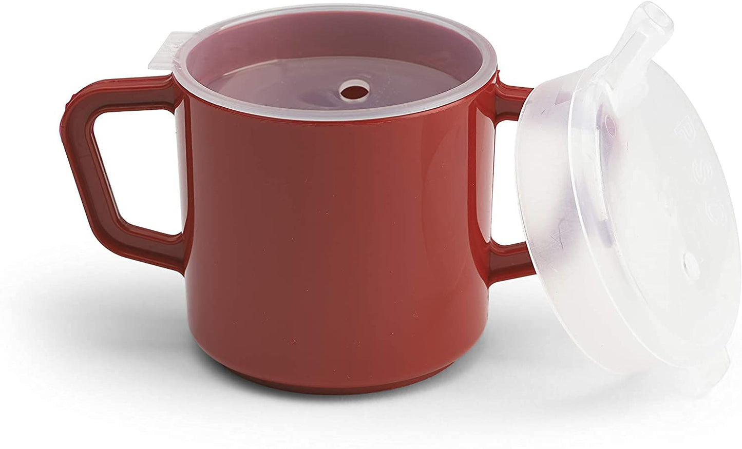 Providence Spillproof Compact 8oz Adult Sippy Cup with 2 Handles - Sip Cups for Adults for Limited Mobility - Handicapped Accessories - Handicap Cups for Elderly Care - Made in the USA - Red - 6