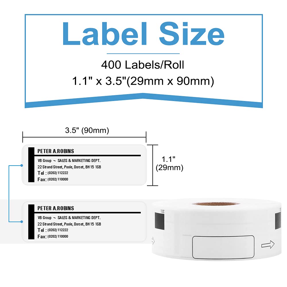 COLORWING Compatible Brother DK-1201 Standard Address Shipping Labels 29mm x 90mm(1.1" x 3.5") Die-Cut Papers for Brother QL-800 QL-710W QL-810W Printer, 6 Rolls+1 Reusable Frame, 400 Labels/Roll