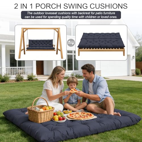 LCYY.TG Outdoor Swing Cushions, 3 Seat Porch Swing Cushion Replacement with Backrest, Swing Cushions for Outdoor Furniture, for Porch Garden,Patio,Backyard Bench Cushion