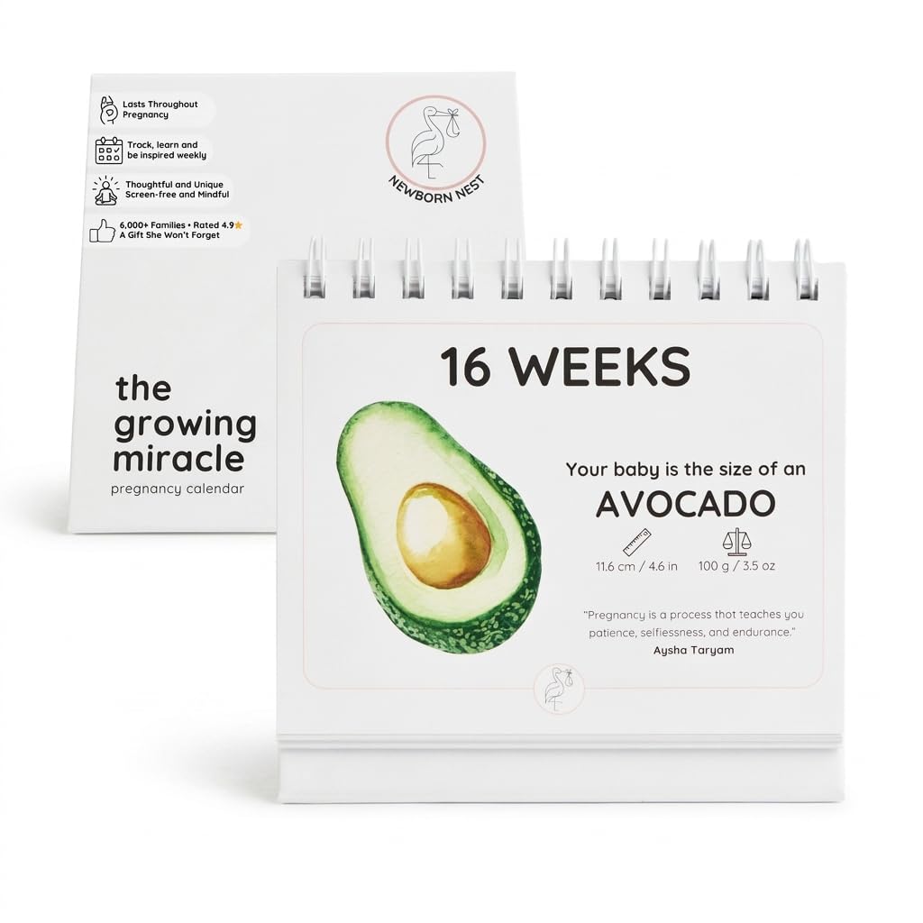 Pregnancy Calendar for Expecting Parents - Weekly Baby Growth Tracker with Fruit & Vegetables, Quotes & Development Facts | 72-Page Flip Calendar | Pregnancy Gifts for First Time Parents