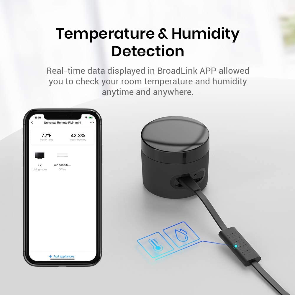 BroadLink RM4mini Smart Remote Hub with Sensor Cable (2.4GHz Wi-Fi Only)-WiFi IR Blaster for TV Remote, Smart AC Controller, Works with Alexa/Google Home/IFTTT