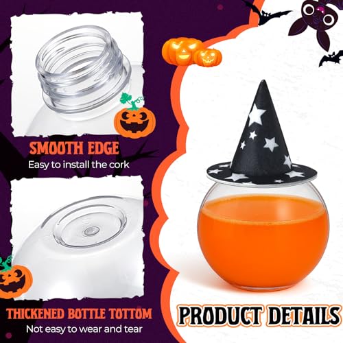 Coume 24 Pcs 6.8oz/ 200ml Spherical Plastic Potion Bottles with Hat Ball Shape Round Bottles for Drink Candy Jar Halloween Party Table Decoration DIY Crafts Gifts Favor