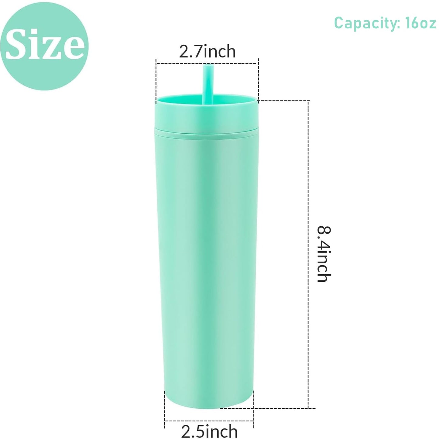 10 Pieces Skinny Tumbler Cups with Lids and Straws, Matte Pastel Colored Acrylic Tumblers Set, Reusable Double Wall Plastic Mugs Cold Hot Drinks Water Bottles for Vinyl DIY Presents, 16 oz
