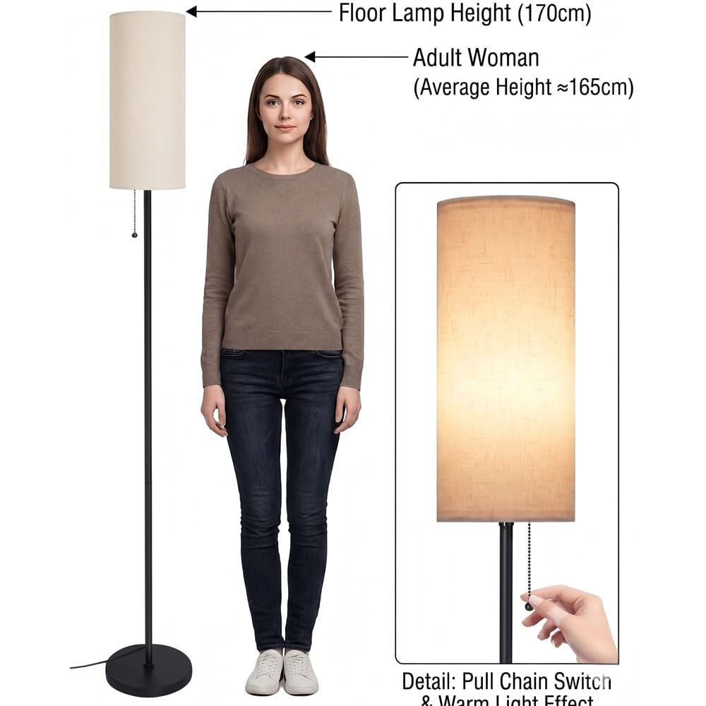 IPARTS EXPERT Floor Lamp for Living Room, 68" Tall Lampshade W/Pull Wire