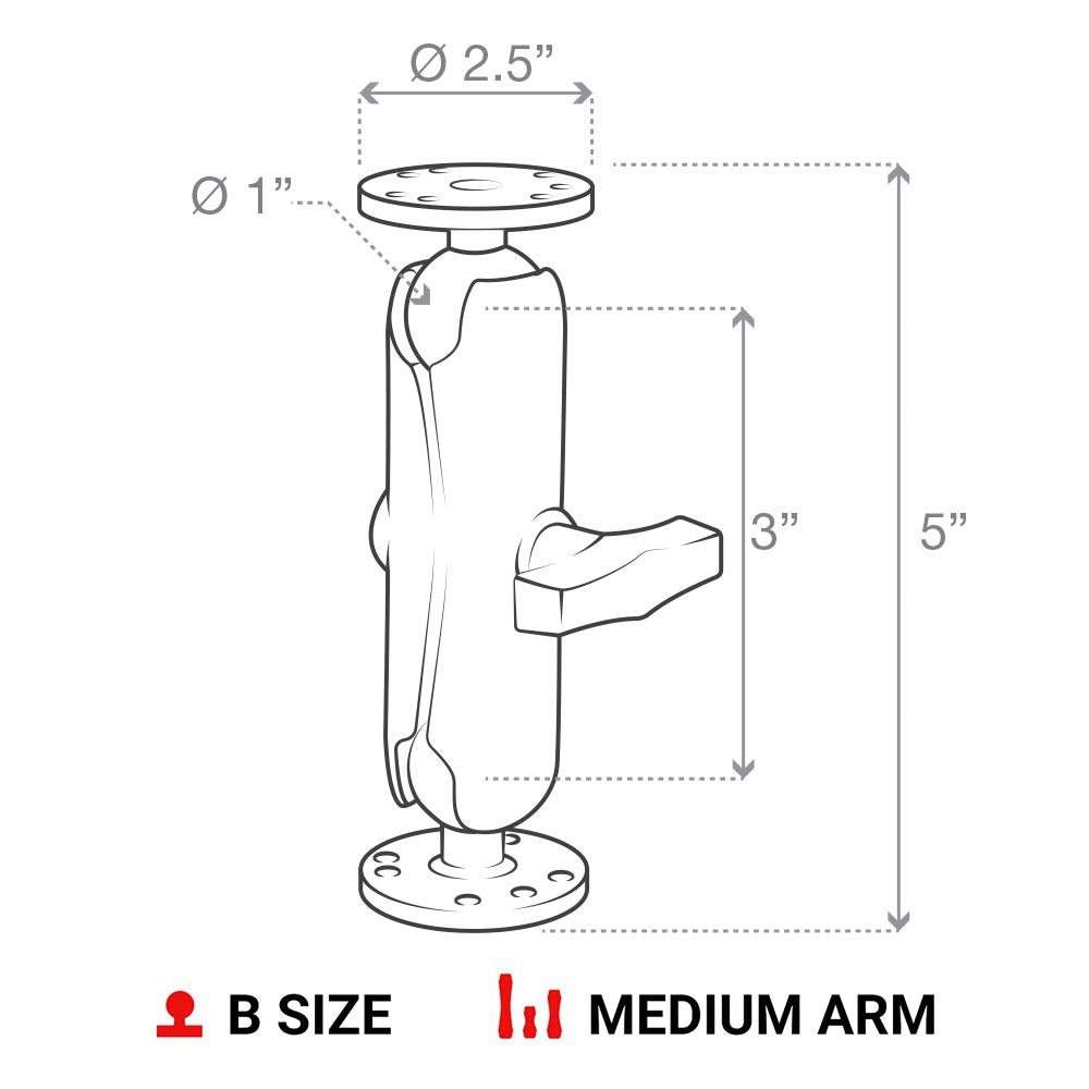 Ram Mount 1-Inch Diameter Ball Mount with 2/2.5-Inch Round Base