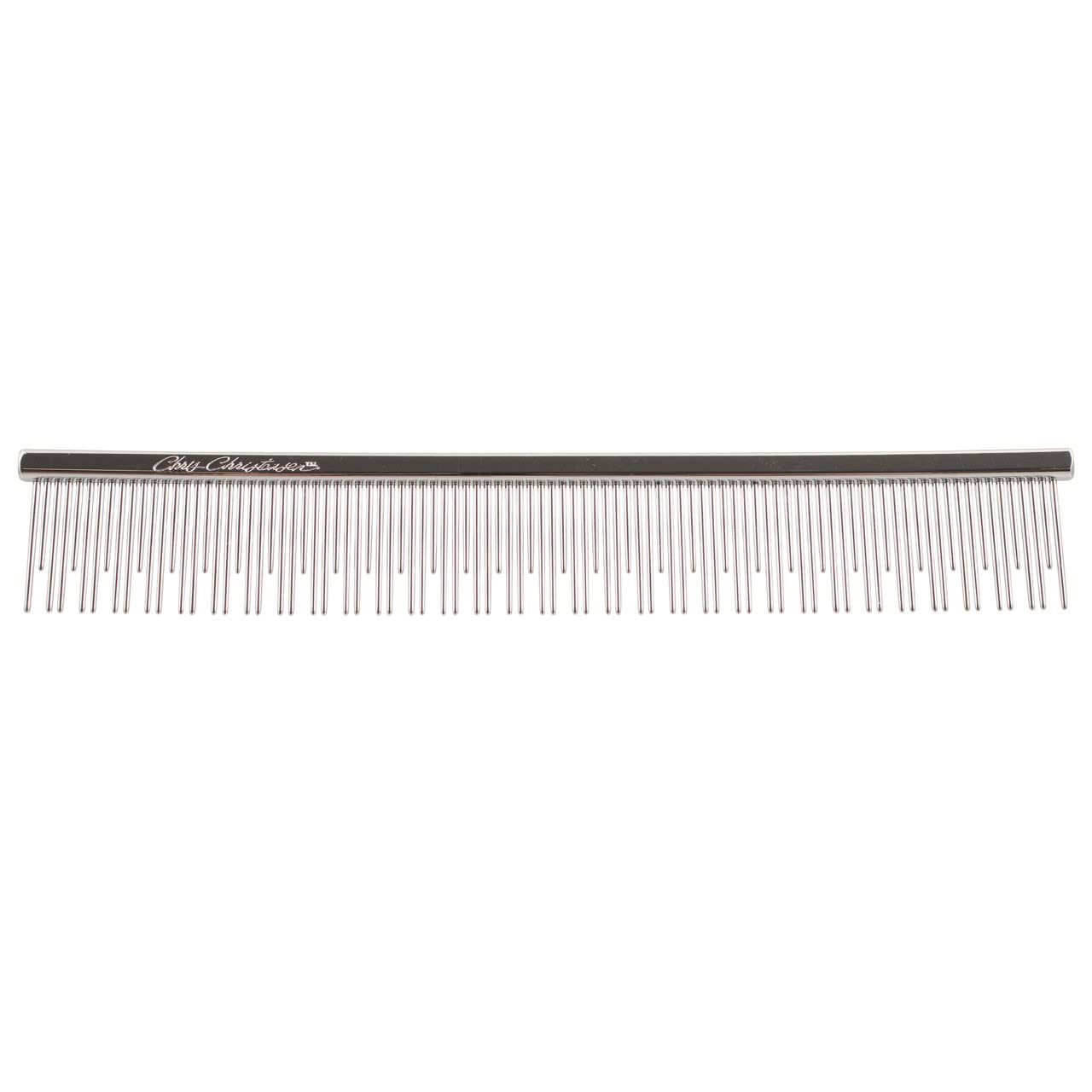 Chris Christensen 6in Cat/Carding Dual Tooth Butter Comb, Groom Like a Professional, Rounded Corners Prevent Friction and Breakage, Solid Brass Spin with Steel Teeth, Chrome Finish