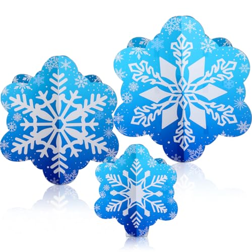 Beeveer 3 Pcs 18"-39" Winter Snowflake Frozen Party Decoration 3D Blue Snowflake Cardboard Cutout Stand-up Wonderland Christmas Backdrop Photo Prop Stand up Cutout for Winter Xmas Party Supplies