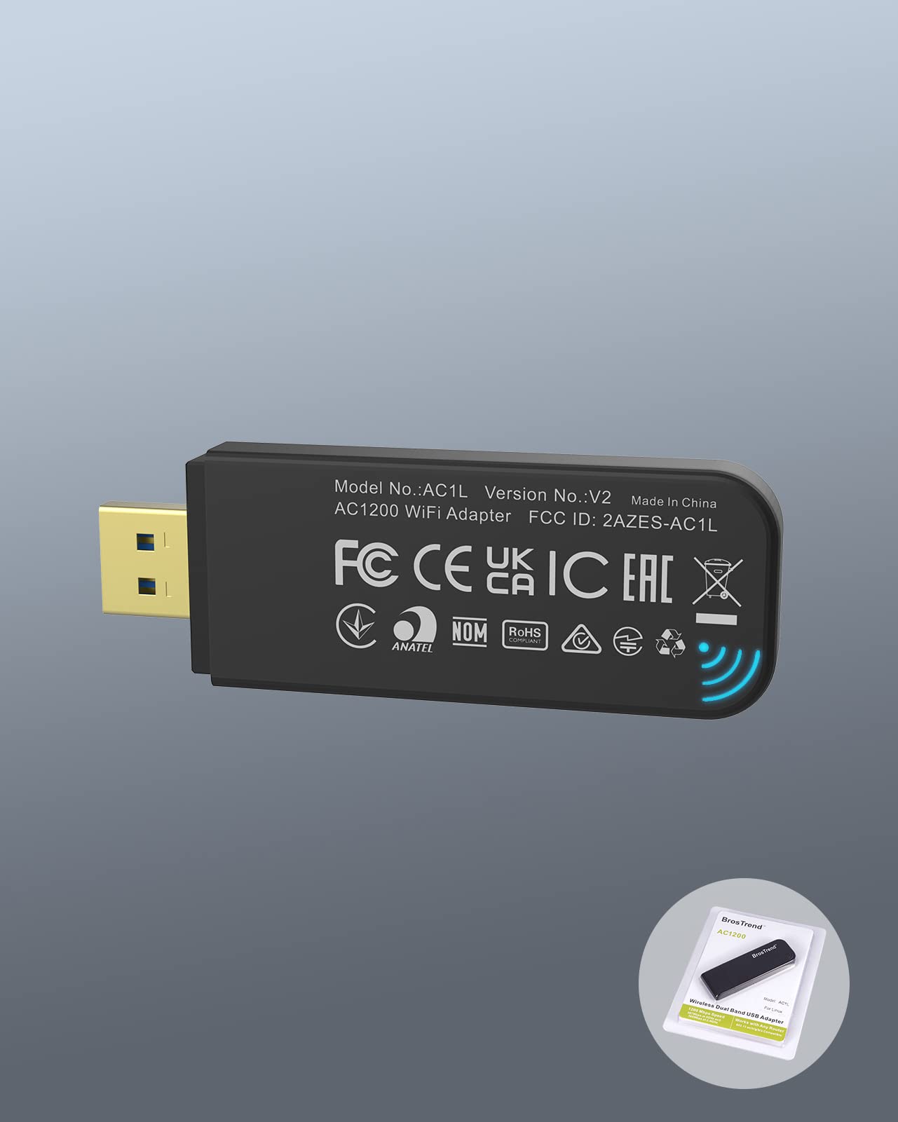 BrosTrend Linux USB WiFi Adapter 1200Mbps Supports Ubuntu, Mint, Debian, Kubuntu, Mate, Zorin, PureOS, Raspberry Pi 2+, Windows 11/10, USB3.0 Wireless Dual Band Wi-Fi 5GHz/867Mbps + 2.4GHz/300Mbps