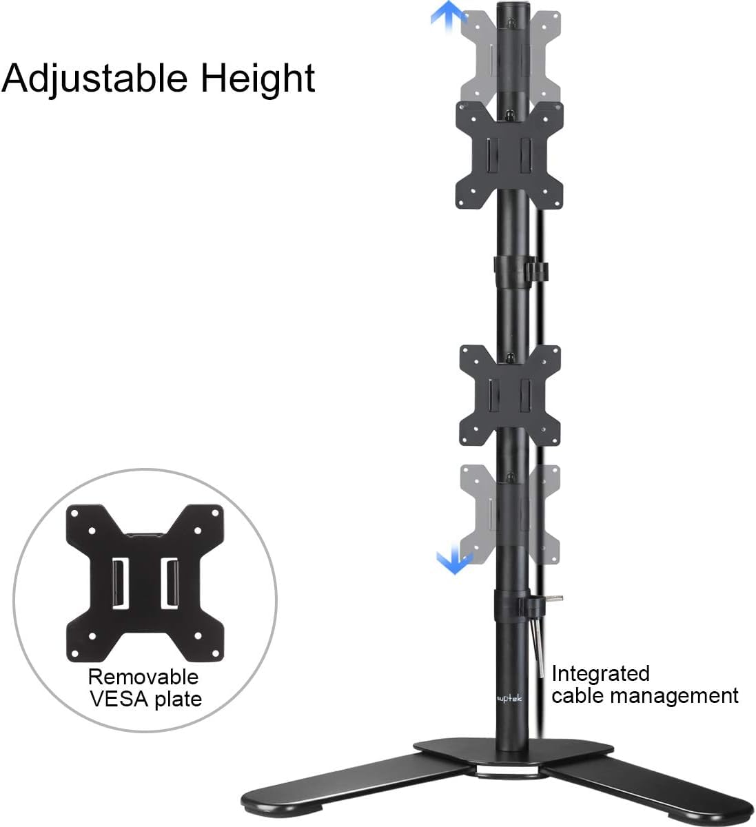 Suptek Dual LED LCD Monitor Stand up Free-Standing Desk Mount for 2 / Two Screens up to 27 inch Extra Tall 31.5 inch Pole Heavy Duty Fully Adjustable Stand Vertical Array (ML6802)