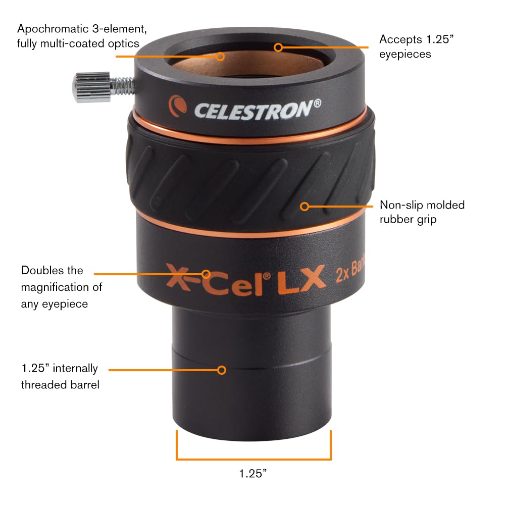 Celestron 93529 X-Cel LX 1.25-Inch 2X Barlow Lens (Black)