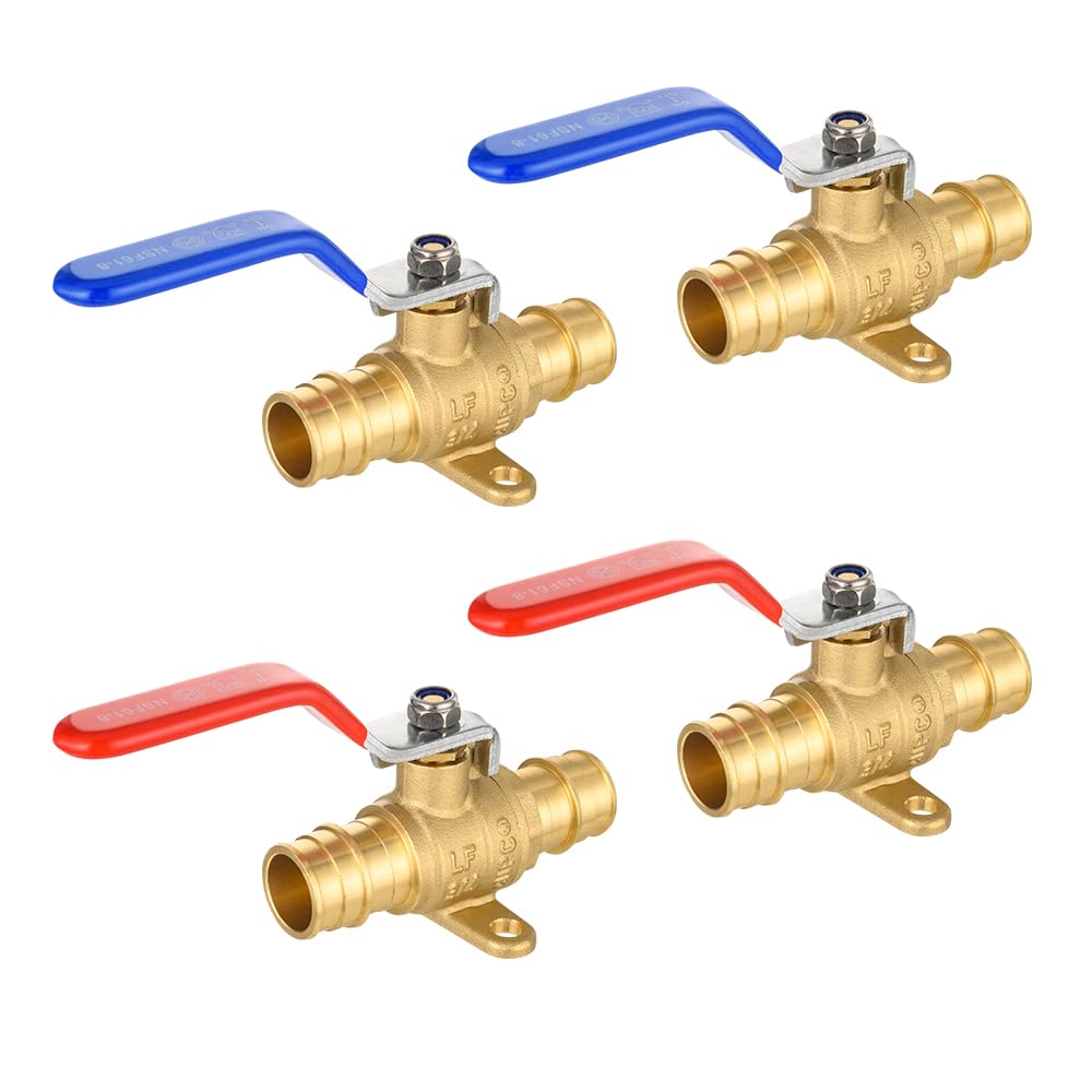 (Pack of 4) EFIELD 3/4-inch Pex A Expansion Full Port Shut-off Brass Ball Valve with Drop-ear, Red Blue Levels, ASTM 1960,cUPC Certified (4, 3/4-inch),(VALVE223)