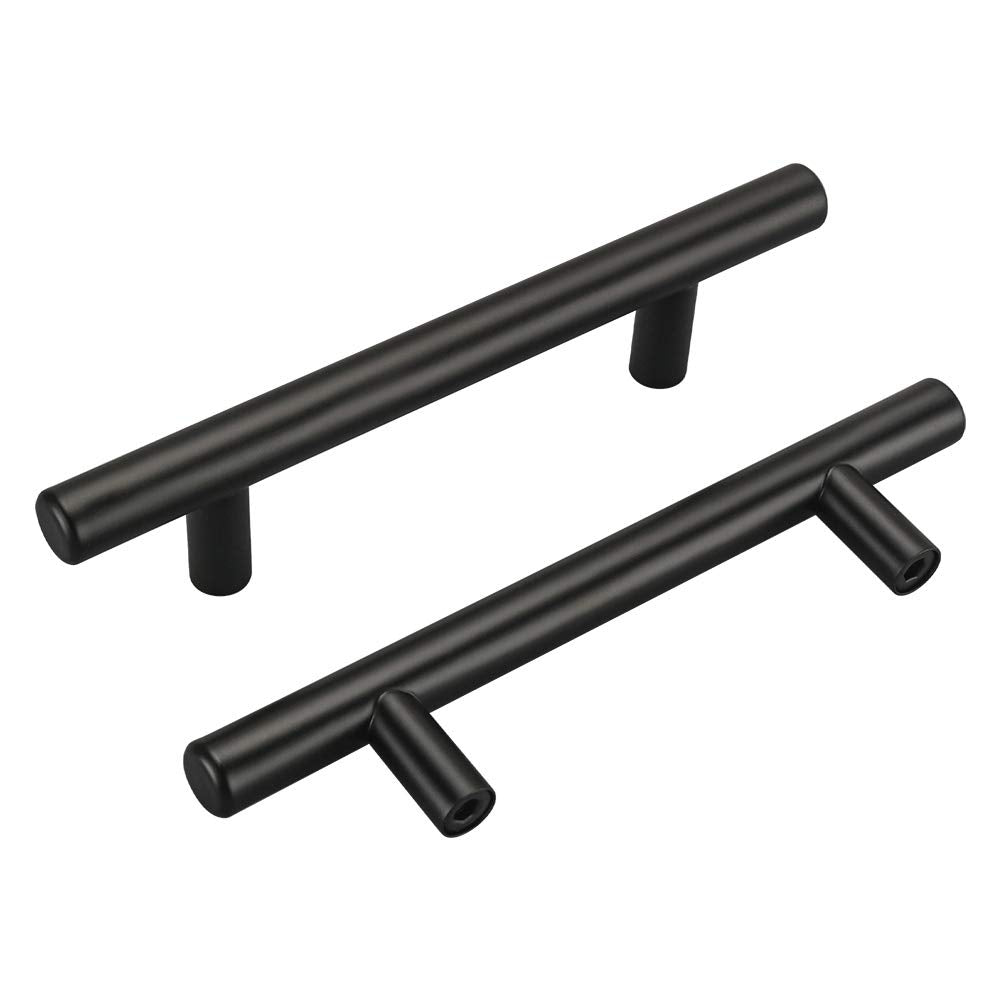 homdiy 25 Pack Black Cabinet Handles 3-3/4in(96mm) Hole Centers Drawer Pulls Black Kitchen Cabinet Handles T Bar Stainless Steel
